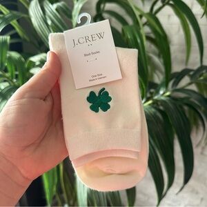 J. Crew Ivory Cream Embroidered Clover St. Patrick’s Celtics Socks One Size NWT